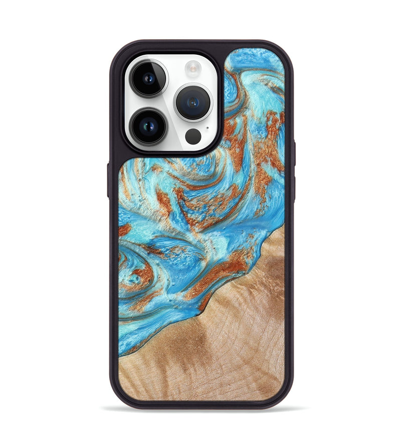 iPhone 15 Pro Wood+Resin Phone Case - Mikayla (Teal & Gold, 659048)