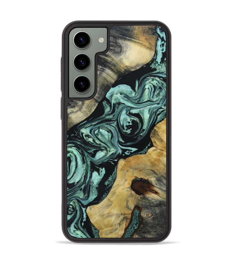 Galaxy S23 Plus Wood+Resin Phone Case - Phyllis (Teal & Gold, 659059)