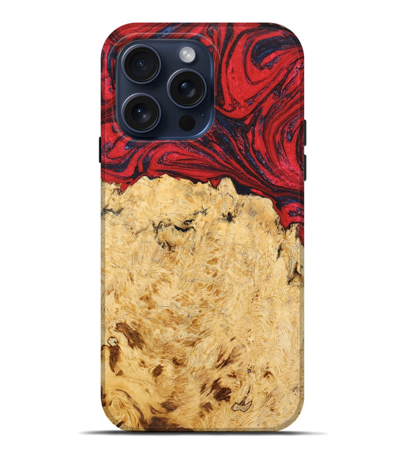 iPhone 15 Pro Max Wood+Resin Live Edge Phone Case - Hubert (Red, 659245)