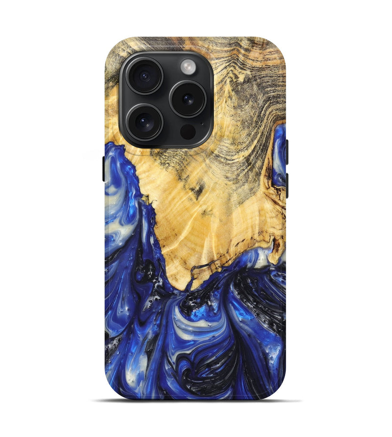 iPhone 15 Pro Wood+Resin Live Edge Phone Case - Serenity (Blue, 659247)