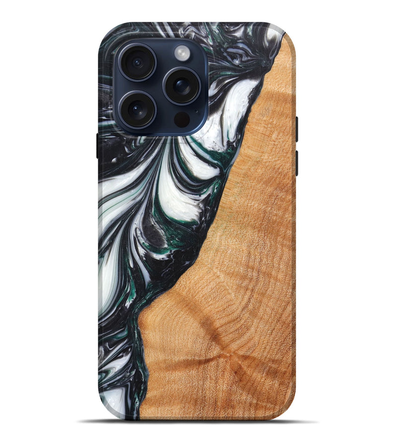 iPhone 15 Pro Max Wood+Resin Live Edge Phone Case - Ariella (Black & White, 659248)