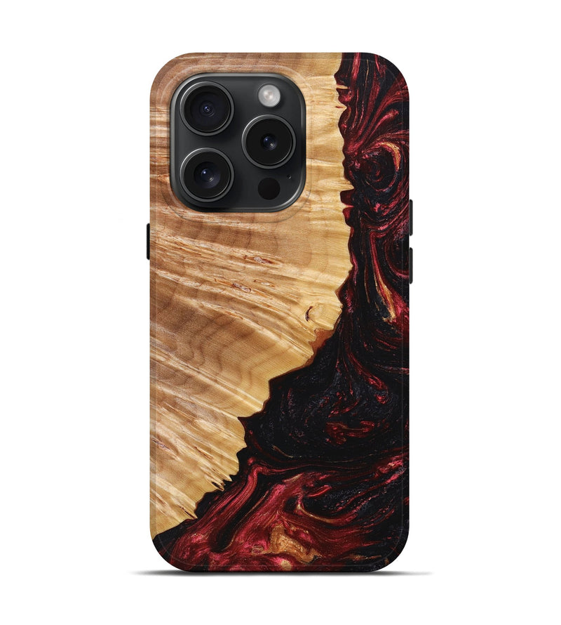 iPhone 15 Pro Wood+Resin Live Edge Phone Case - Alyssa (Red, 659249)