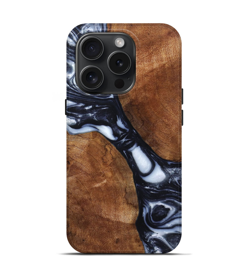 iPhone 15 Pro Wood+Resin Live Edge Phone Case - Magnolia (Black & White, 659251)