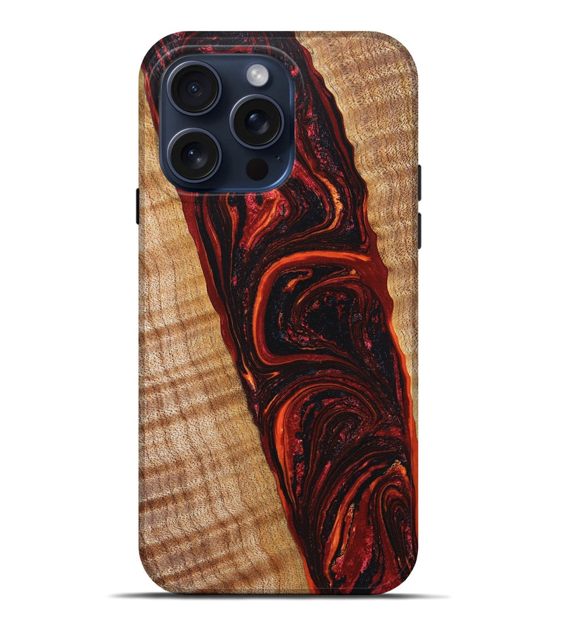 iPhone 15 Pro Max Wood+Resin Live Edge Phone Case - Winifred (Red, 659252)