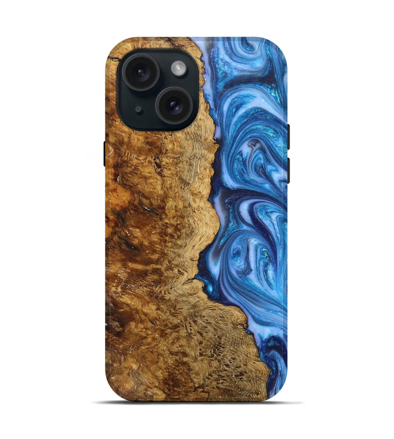 iPhone 15 Wood+Resin Live Edge Phone Case - Connor (Blue, 659254)