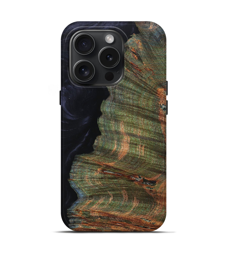 iPhone 15 Pro Wood+Resin Live Edge Phone Case - Edwin (Pure Black, 659255)