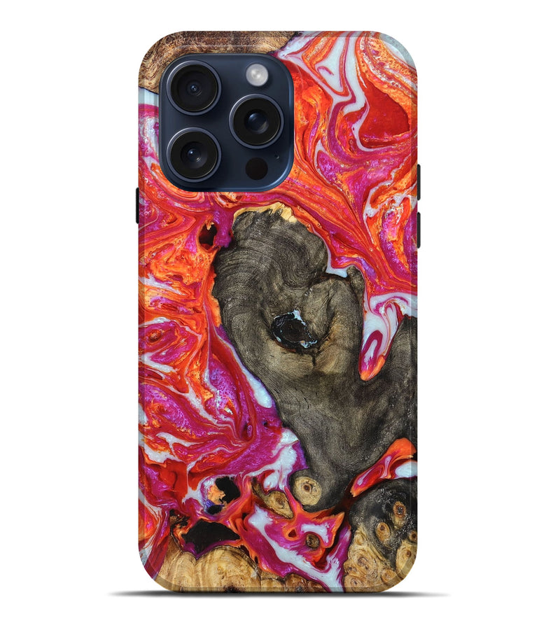 iPhone 15 Pro Max Wood+Resin Live Edge Phone Case - Sidney (Red, 659260)