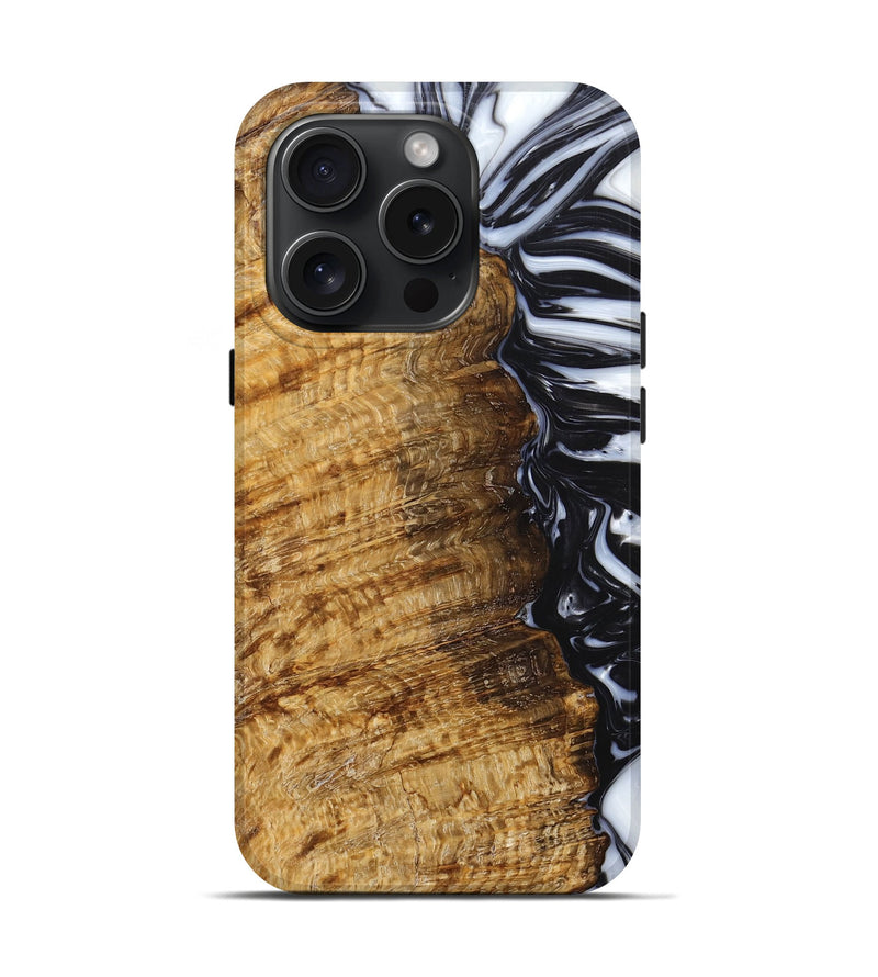 iPhone 15 Pro Wood+Resin Live Edge Phone Case - Tracy (Black & White, 659262)