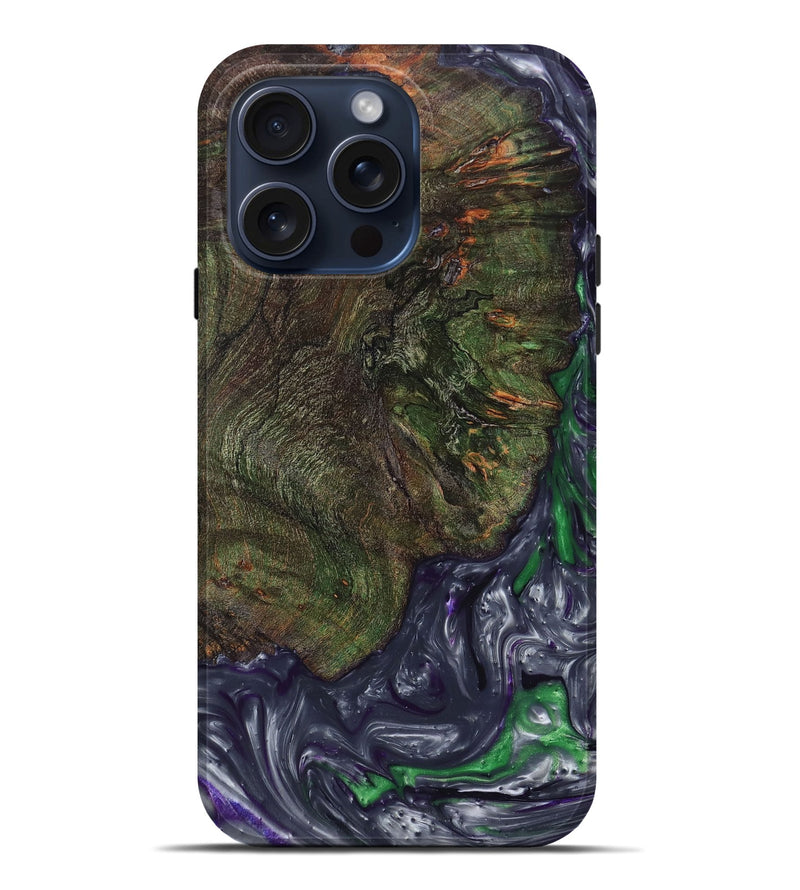 iPhone 15 Pro Max Wood+Resin Live Edge Phone Case - Georgia (Green, 659265)