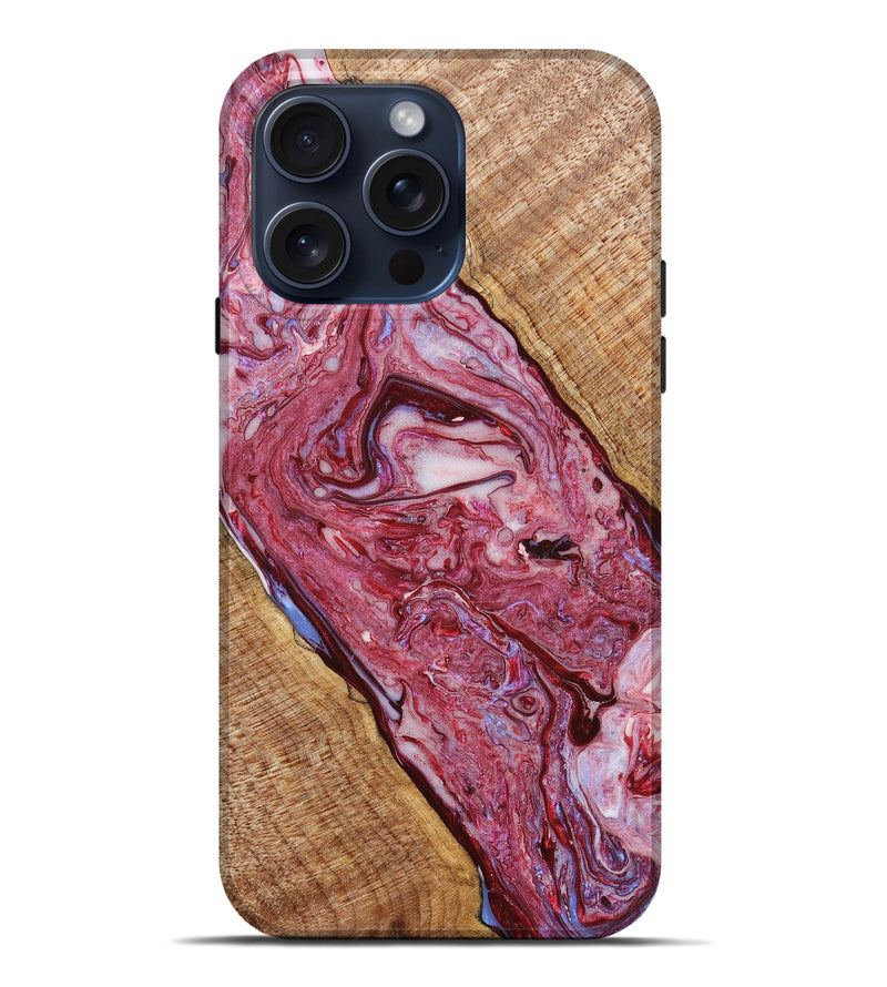 iPhone 15 Pro Max Wood+Resin Live Edge Phone Case - Ty (Red, 659266)