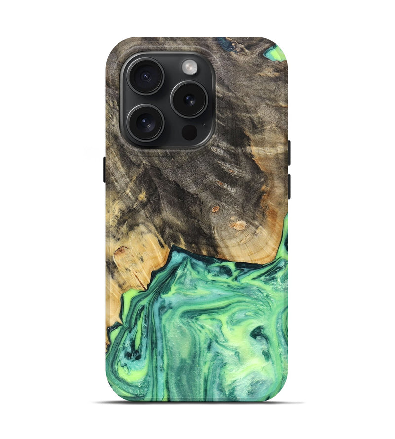 iPhone 15 Pro Wood+Resin Live Edge Phone Case - Jazlyn (Green, 659273)