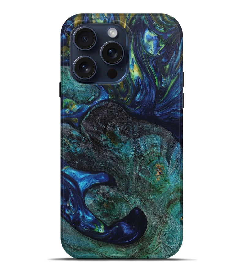 iPhone 15 Pro Max Wood+Resin Live Edge Phone Case - Victoria (Blue, 659276)