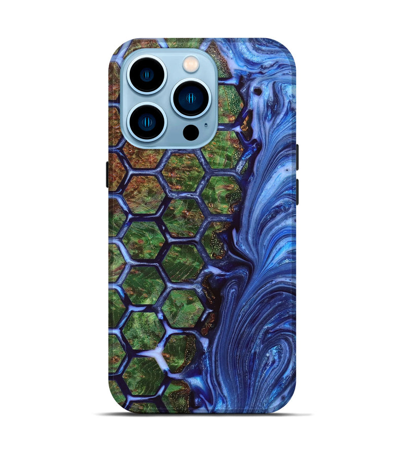 iPhone 14 Pro Wood+Resin Live Edge Phone Case - Mya (Blue, 659281)