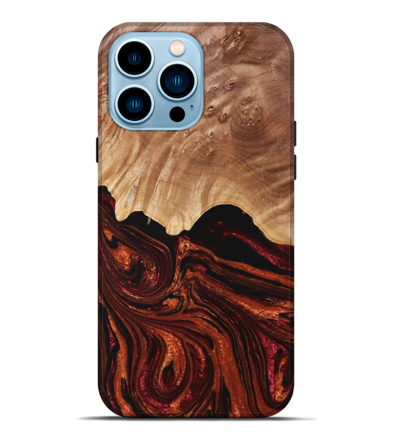 iPhone 14 Pro Max Wood+Resin Live Edge Phone Case - Mindy (Red, 659288)