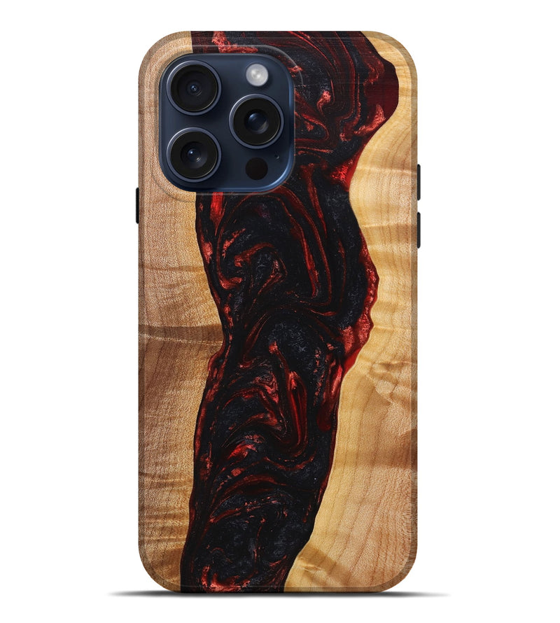 iPhone 15 Pro Max Wood+Resin Live Edge Phone Case - Rachel (Red, 659289)