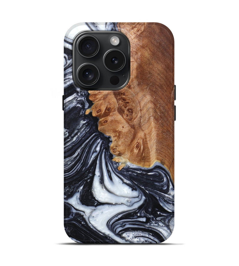 iPhone 15 Pro Wood+Resin Live Edge Phone Case - Saul (Black & White, 659291)