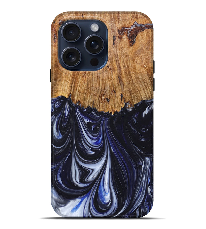 iPhone 15 Pro Max Wood+Resin Live Edge Phone Case - Darren (Black & White, 659292)