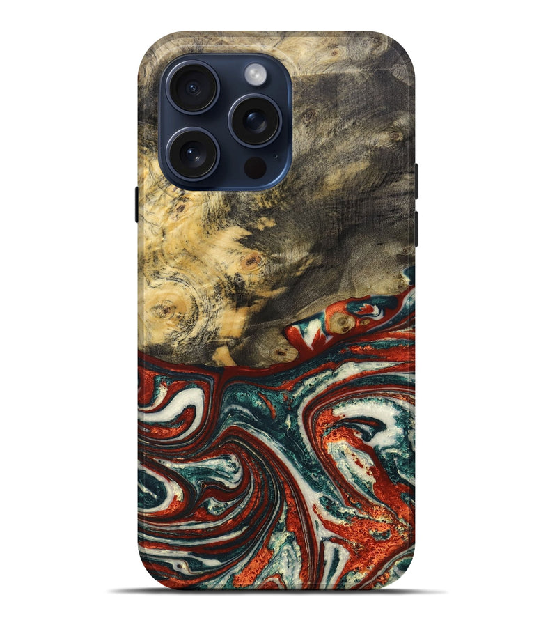 iPhone 15 Pro Max Wood+Resin Live Edge Phone Case - Laura (Black & White, 659293)