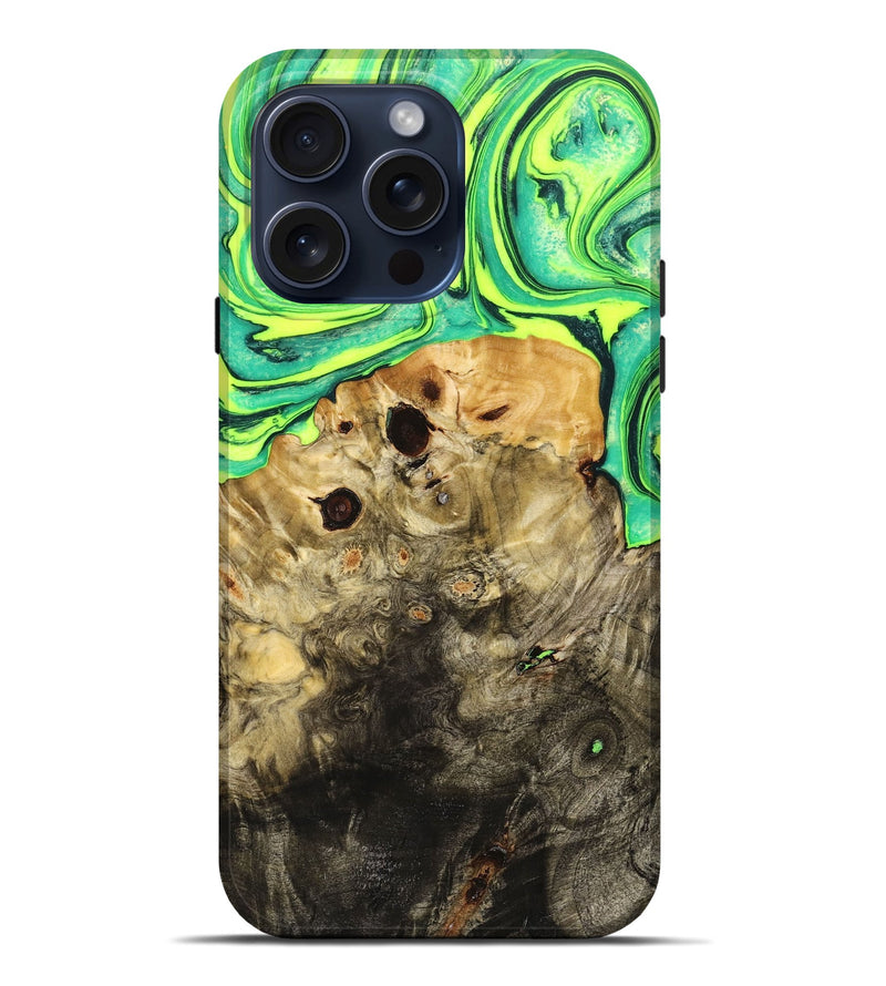 iPhone 15 Pro Max Wood+Resin Live Edge Phone Case - Dennis (Green, 659296)