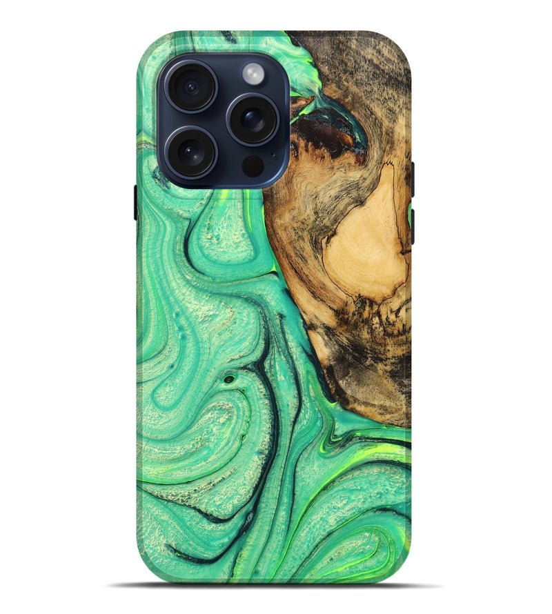 iPhone 15 Pro Max Wood+Resin Live Edge Phone Case - Elliot (Green, 659297)