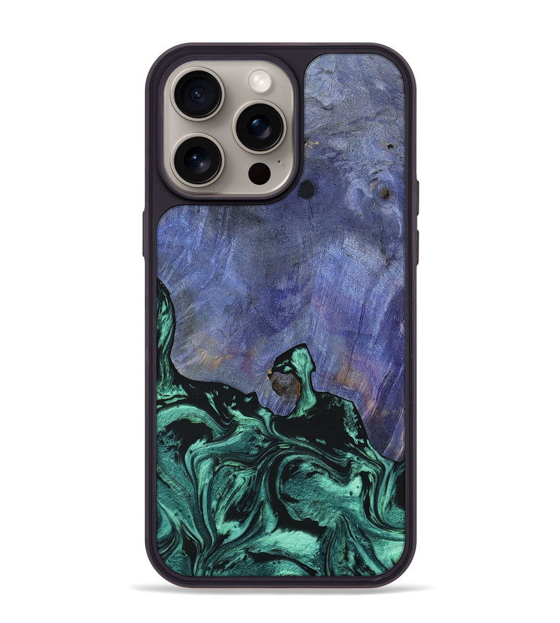 iPhone 15 Pro Max Wood+Resin Phone Case - Roy (Green, 659327)