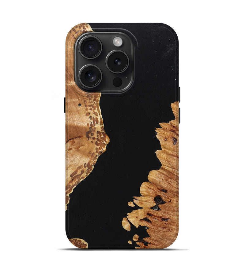 iPhone 15 Pro Wood+Resin Live Edge Phone Case - Yolanda (Pure Black, 659483)
