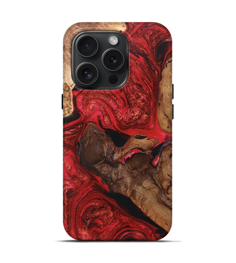 iPhone 15 Pro Wood+Resin Live Edge Phone Case - Debby (Red, 659488)