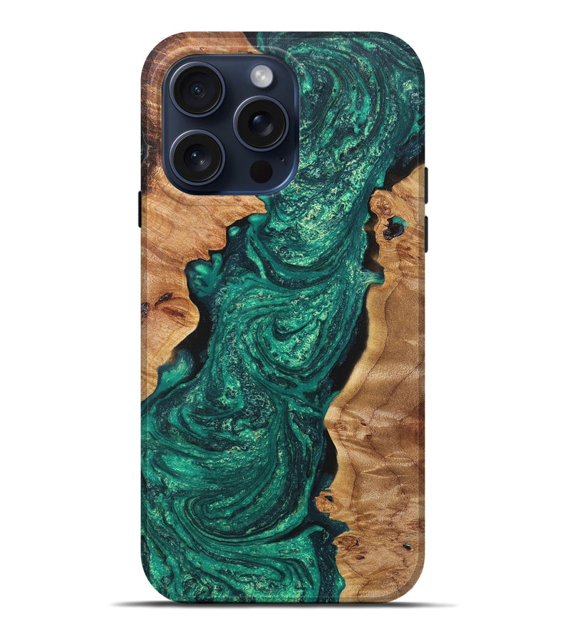 iPhone 15 Pro Max Wood+Resin Live Edge Phone Case - Claire (Green, 659489)