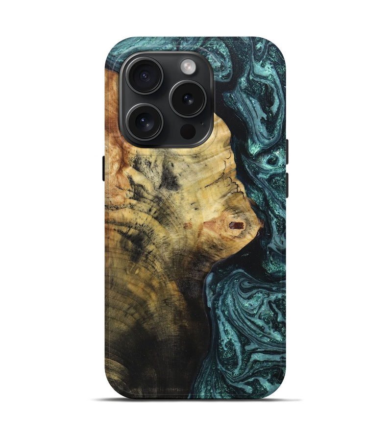 iPhone 15 Pro Wood+Resin Live Edge Phone Case - Angelina (Green, 659490)