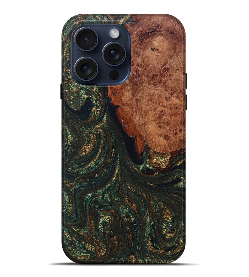 iPhone 15 Pro Max Wood+Resin Live Edge Phone Case - Dominique (Green, 659492)