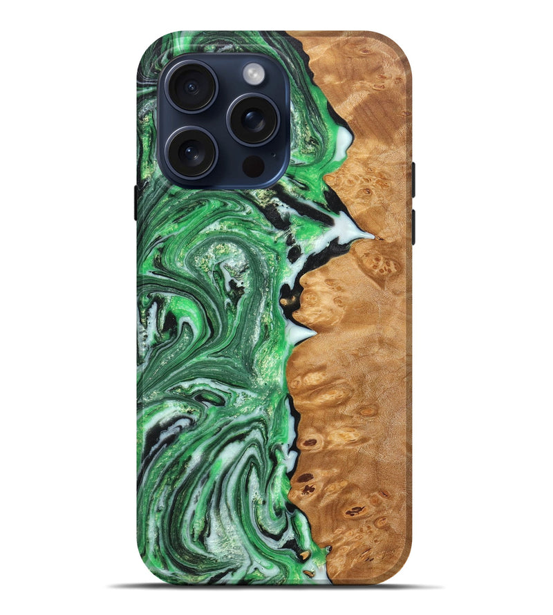 iPhone 15 Pro Max Wood+Resin Live Edge Phone Case - Felix (Green, 659493)