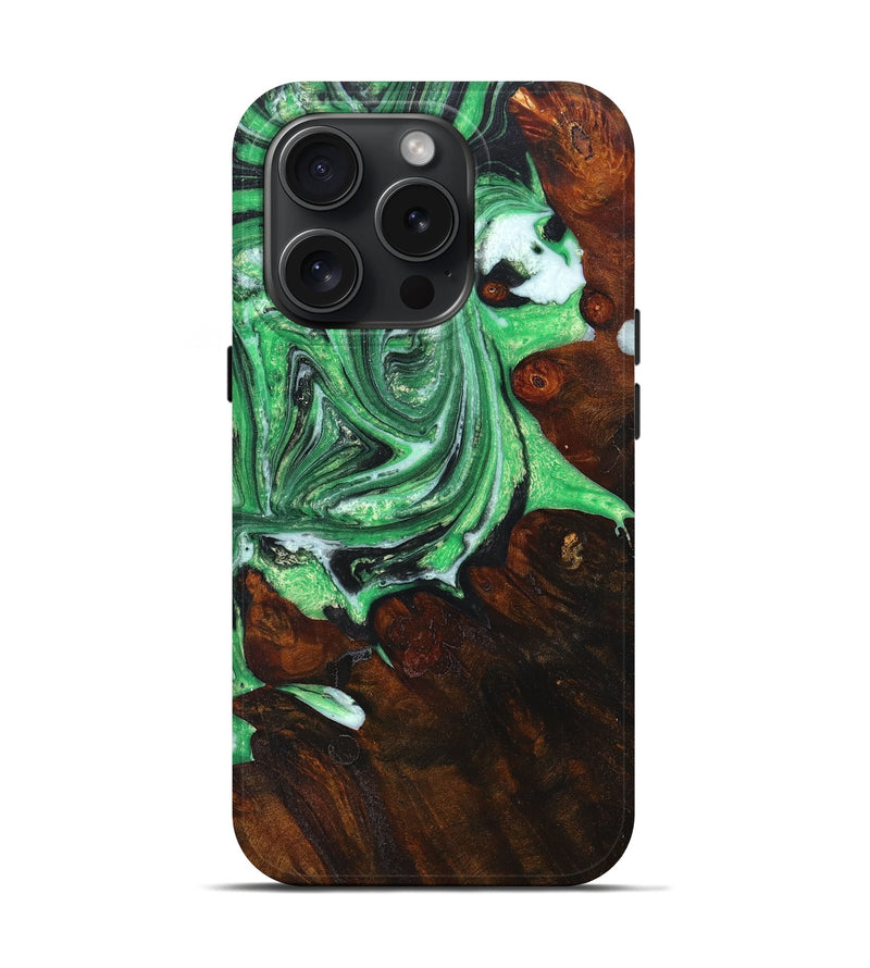 iPhone 15 Pro Wood+Resin Live Edge Phone Case - Niko (Green, 659494)