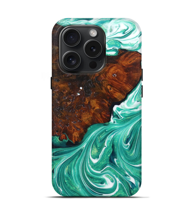 iPhone 15 Pro Wood+Resin Live Edge Phone Case - Issac (Green, 659495)
