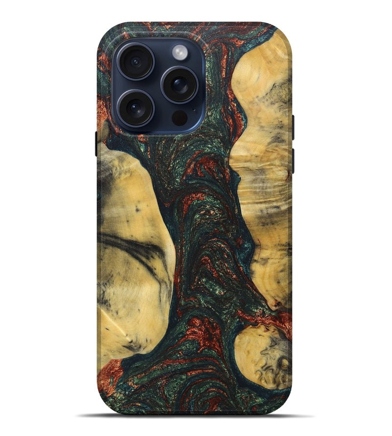 iPhone 15 Pro Max Wood+Resin Live Edge Phone Case - Elle (Green, 659496)