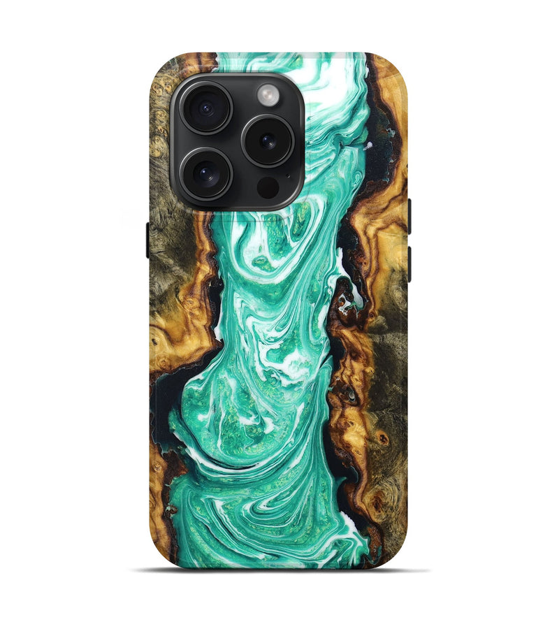 iPhone 15 Pro Wood+Resin Live Edge Phone Case - Emil (Green, 659497)