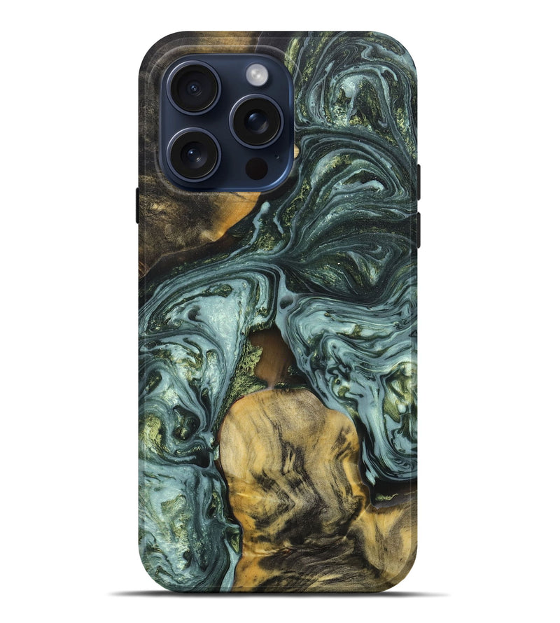 iPhone 15 Pro Max Wood+Resin Live Edge Phone Case - Addilyn (Green, 659499)