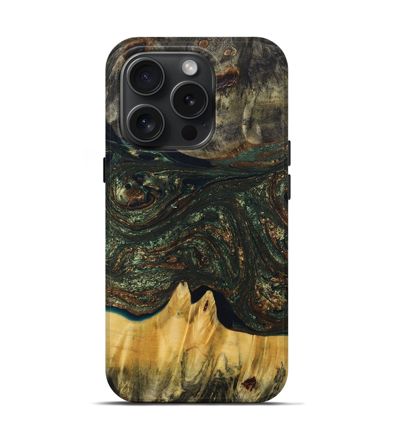 iPhone 15 Pro Wood+Resin Live Edge Phone Case - Joy (Green, 659501)