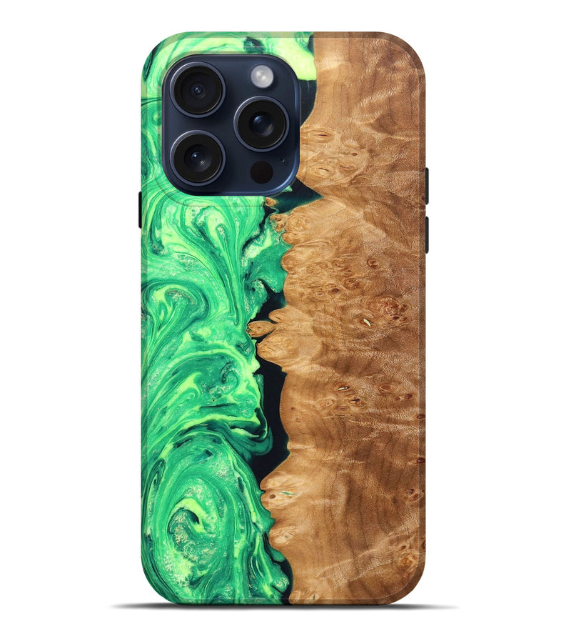 iPhone 15 Pro Max Wood+Resin Live Edge Phone Case - Brendon (Green, 659502)