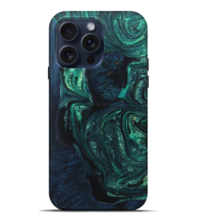 iPhone 15 Pro Max Wood+Resin Live Edge Phone Case - Gregory (Green, 659508)