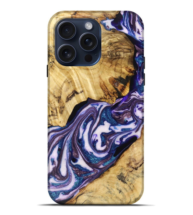 iPhone 15 Pro Max Wood+Resin Live Edge Phone Case - Ana (Purple, 659640)