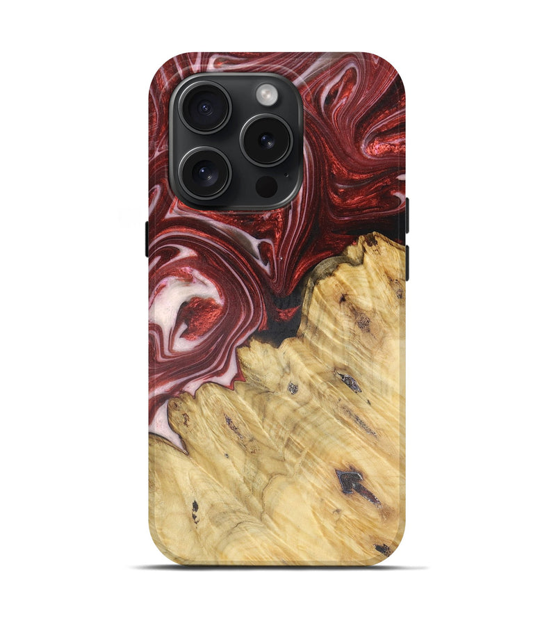 iPhone 15 Pro Wood+Resin Live Edge Phone Case - Loretta (Red, 659643)