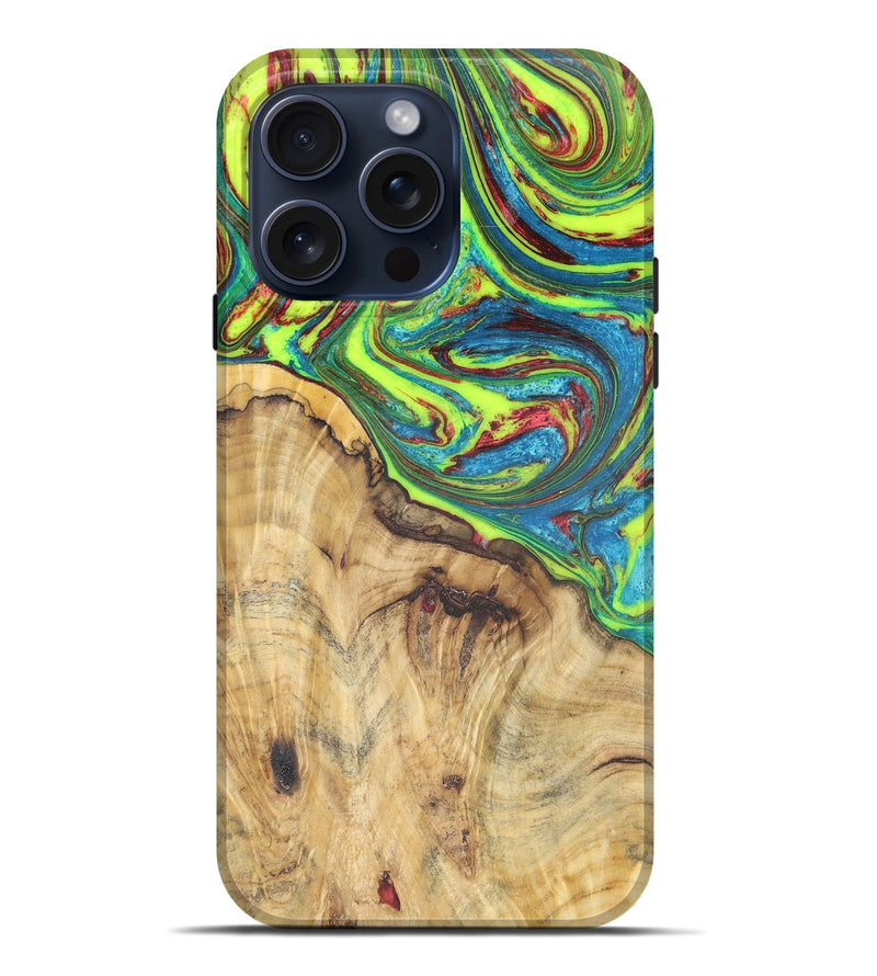 iPhone 15 Pro Max Wood+Resin Live Edge Phone Case - Ryker (Green, 659644)