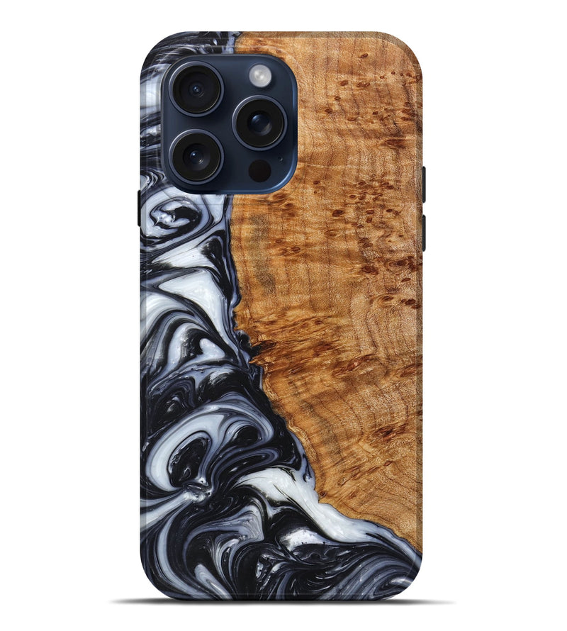 iPhone 15 Pro Max Wood+Resin Live Edge Phone Case - Everett (Black & White, 659647)