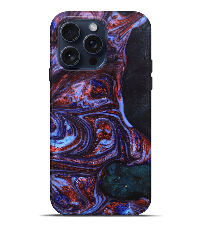 iPhone 15 Pro Max Wood+Resin Live Edge Phone Case - Mona (Blue, 659649)