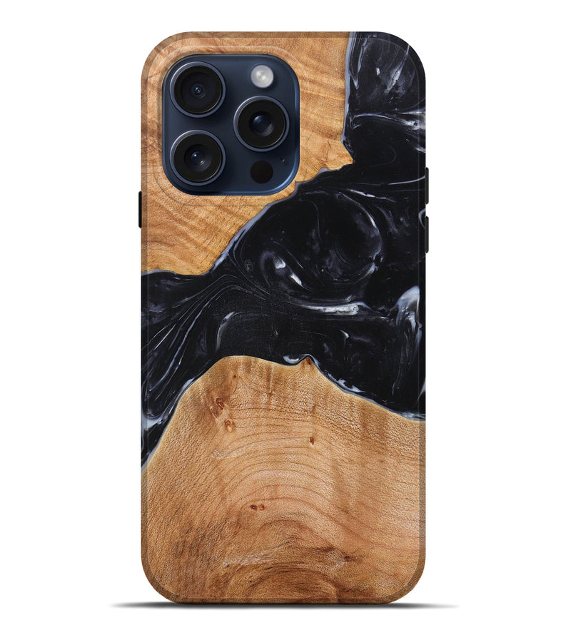 iPhone 15 Pro Max Wood+Resin Live Edge Phone Case - Daleyza (Black & White, 659653)