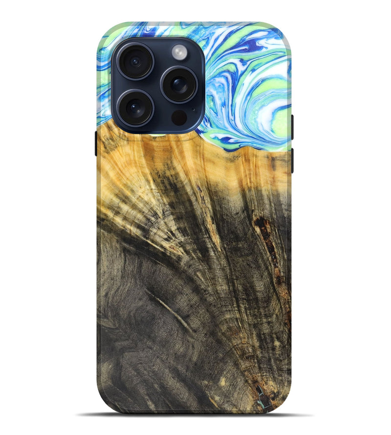 iPhone 15 Pro Max Wood+Resin Live Edge Phone Case - Gillian (Green, 659654)