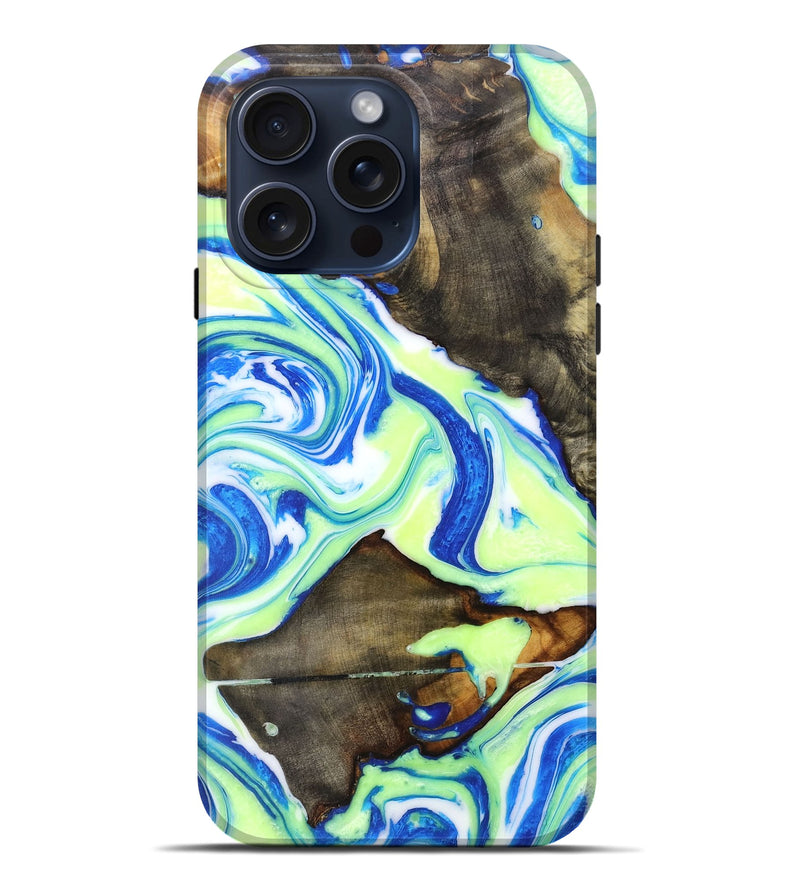 iPhone 15 Pro Max Wood+Resin Live Edge Phone Case - Justin (Green, 659656)