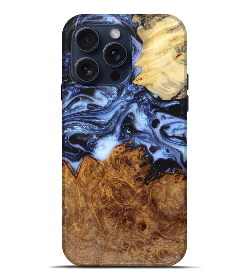 iPhone 15 Pro Max Wood+Resin Live Edge Phone Case - Kyleigh (Blue, 659658)