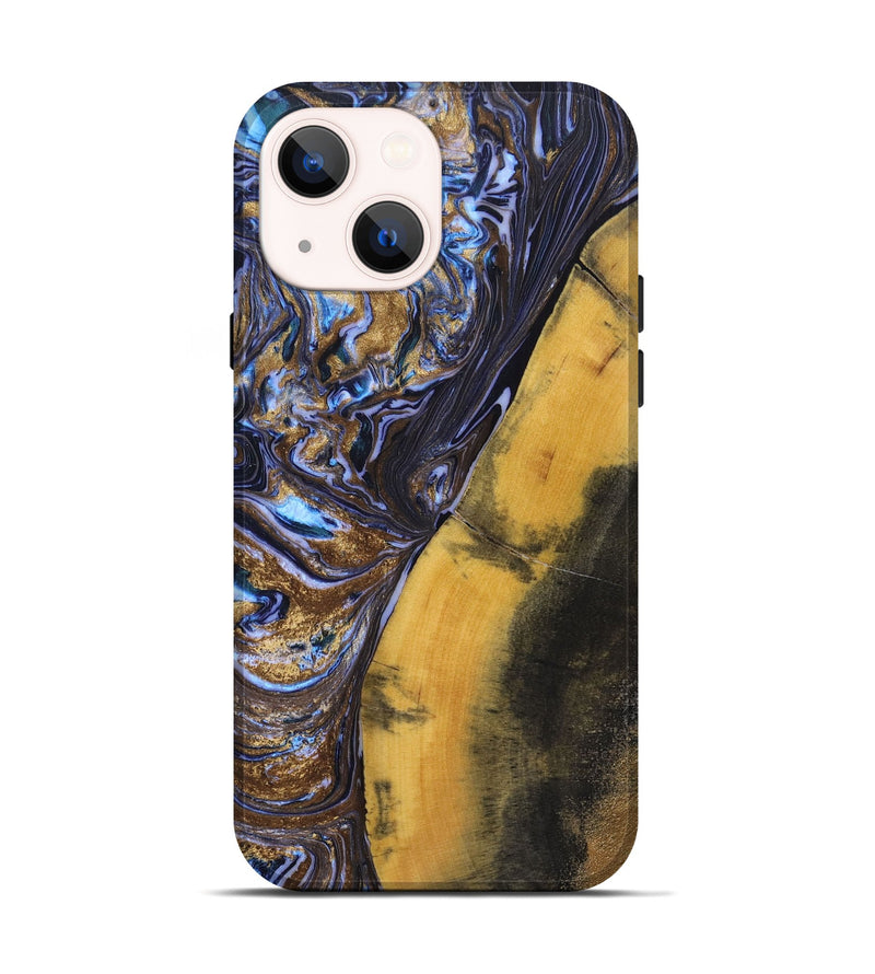 iPhone 14 Wood+Resin Live Edge Phone Case - Devin (Teal & Gold, 659667)