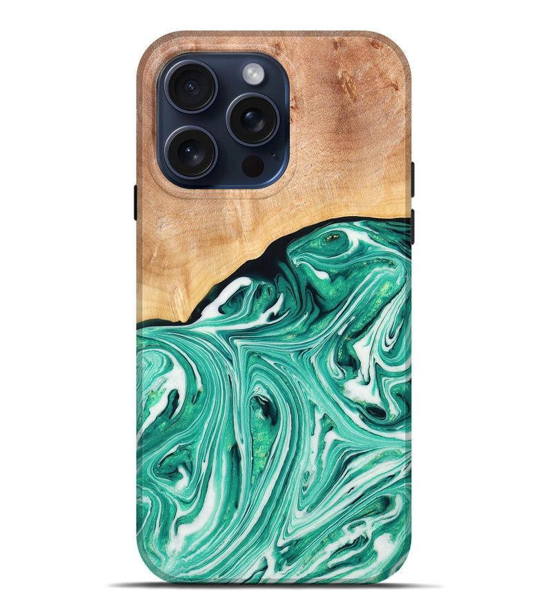 iPhone 15 Pro Max Wood+Resin Live Edge Phone Case - Dallas (Green, 659669)